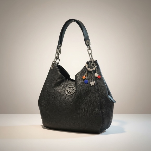 Michael Kors Handbags - Michael Kors Black Pebbled Leather & Handcrafted Jewelry Bag Charm